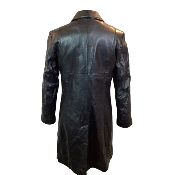 Wilsons Leather Pelle Studio Womens Medium Long Italian Leather Trench Coat Blac - Picture 5 of 13